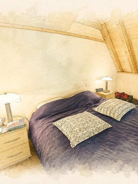 Chambre à l'étage de La Maison au bout du chemin